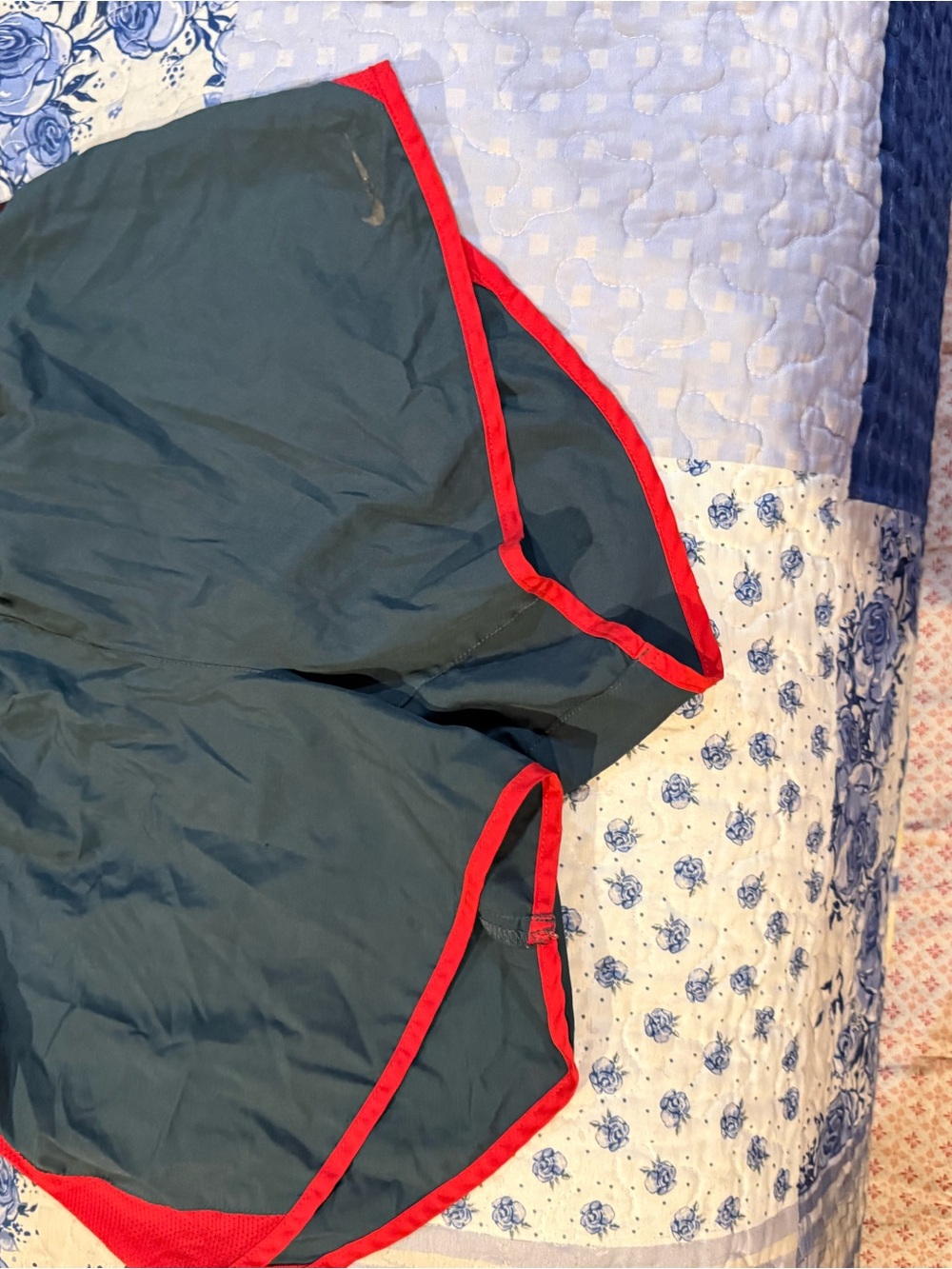 Nike Women's Dark Green Shorts with Red Trim